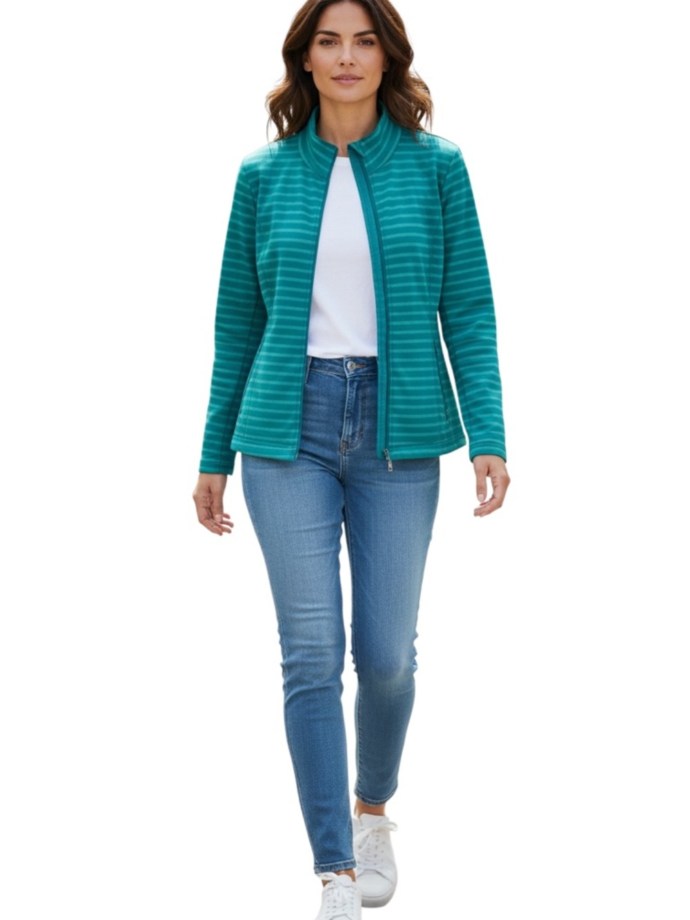 Jones New York Full Zip Mock Neck Jacket Women’s XXL Turquoise Stripes